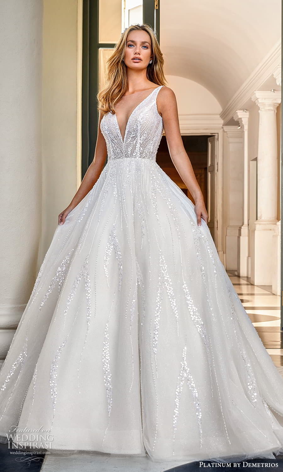 demetrios 2023 platinum bridal sleeveless strap v neckline fully embellished a line ball gown wedding dress chapel train (11) mv demetrios 2023 platinum bridal sleeveless strap v neckline fully embellished a line ball gown wedding dress chapel train (11) mv