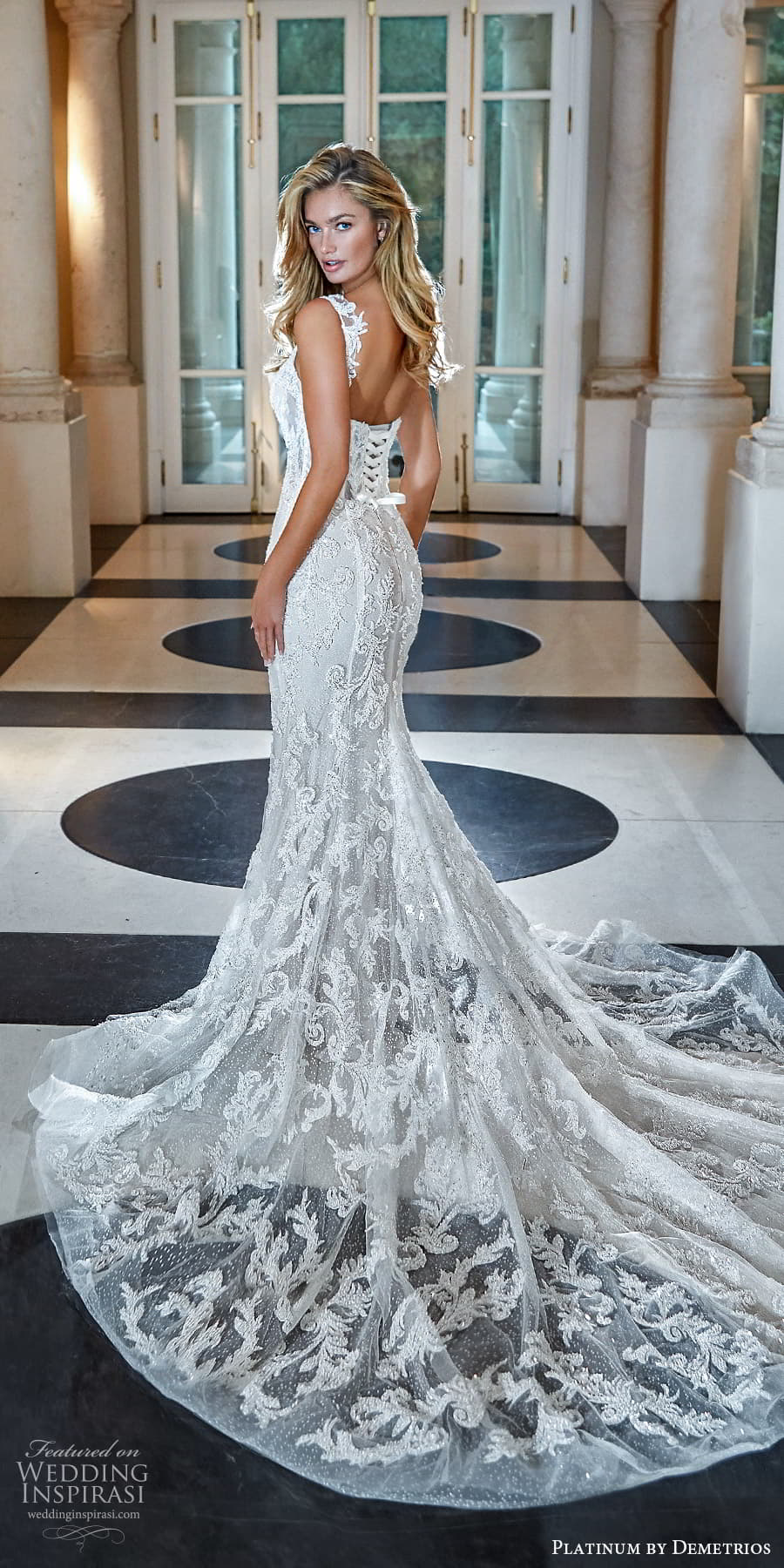demetrios 2023 platinum bridal sleeveless straps sweetheart neckline embellished sheath wedding dress chapel train (9) bv