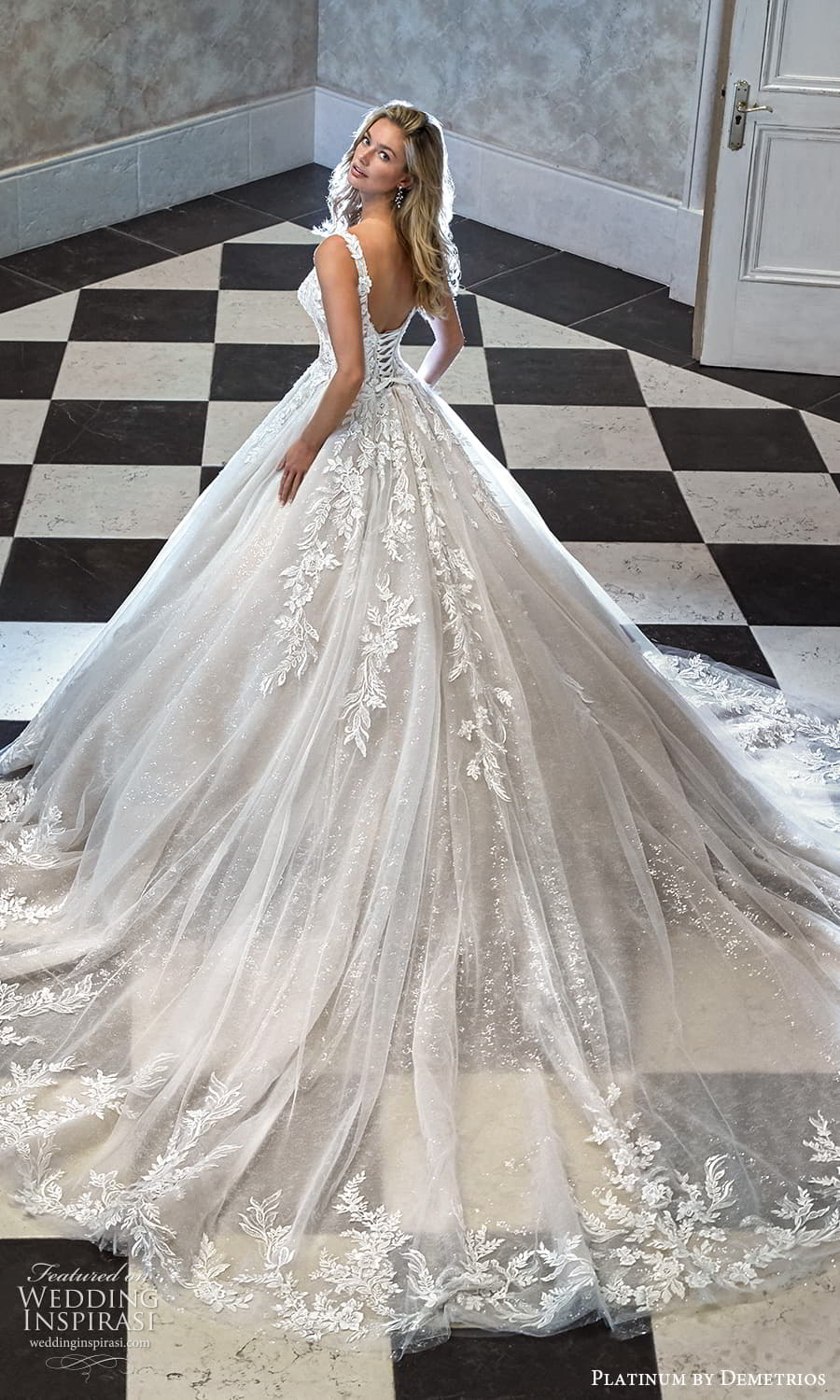 demetrios 2023 platinum bridal sleeveless straps sweetheart neckline heavily embellished bodice a line ball gown wedding dress chapel train (8) bv demetrios 2023 platinum bridal sleeveless straps sweetheart neckline heavily embellished bodice a line ball gown wedding dress chapel train (8) bv