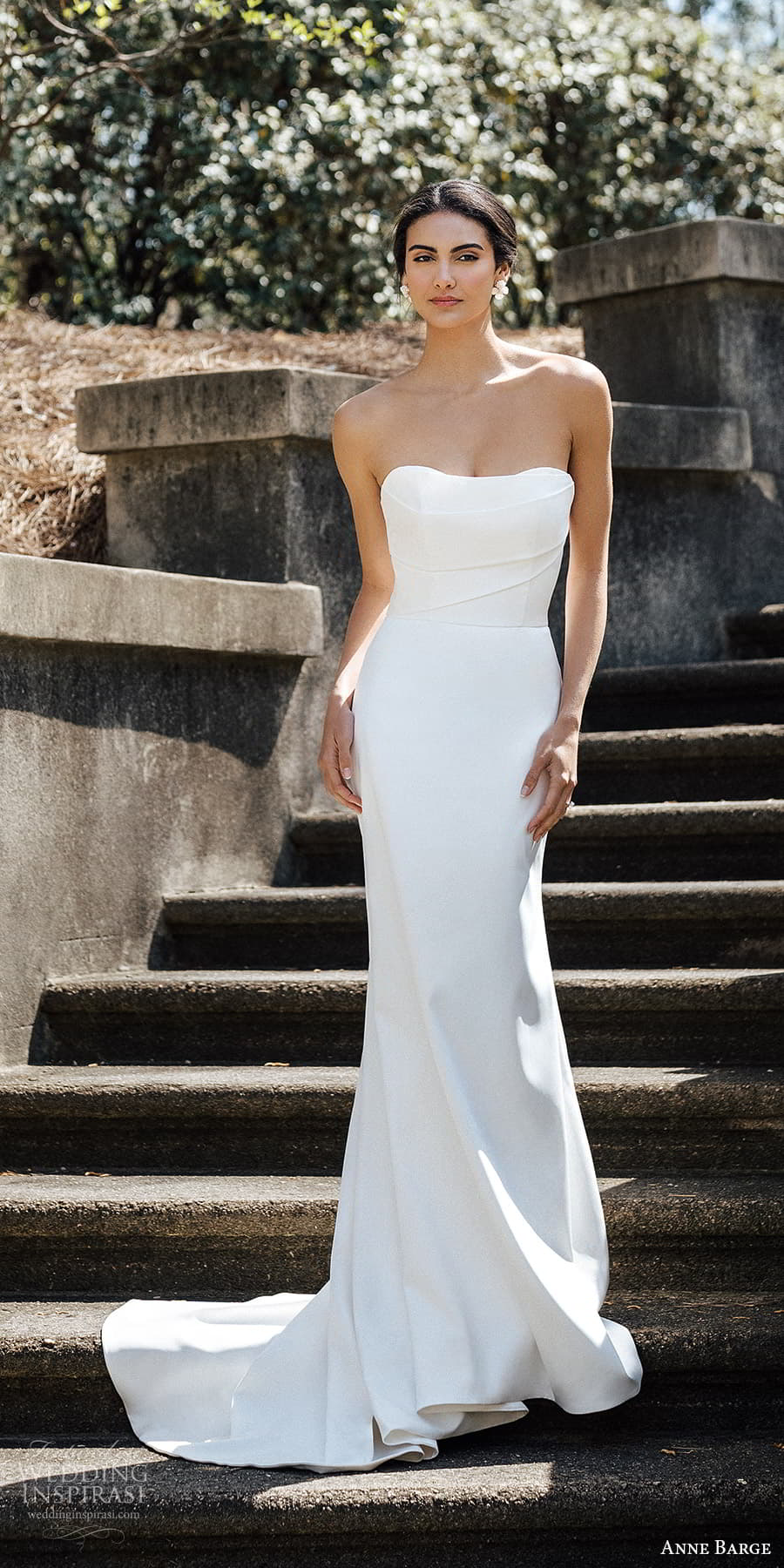 anne barge spring 2024 bridal strapless semi sweetheart neckline clean minimalist fit flare sheath wedding dress chapel train (9) mv anne barge spring 2024 bridal strapless semi sweetheart neckline clean minimalist fit flare sheath wedding dress chapel train (9) mv