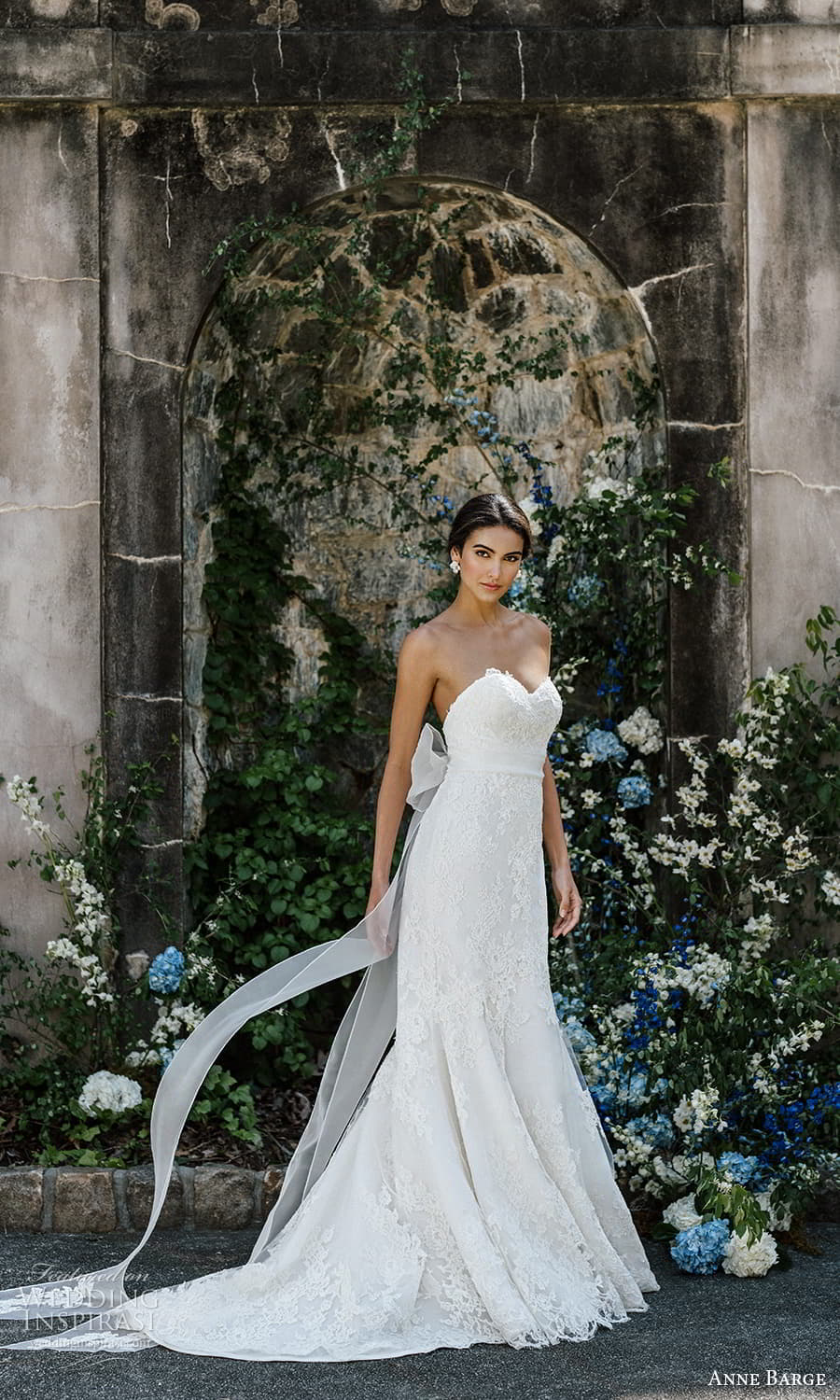 anne barge spring 2024 bridal strapless sweetheart neckline fully embellished fit flare sheath wedding dress chapel train veil (3) fv anne barge spring 2024 bridal strapless sweetheart neckline fully embellished fit flare sheath wedding dress chapel train veil (3) fv