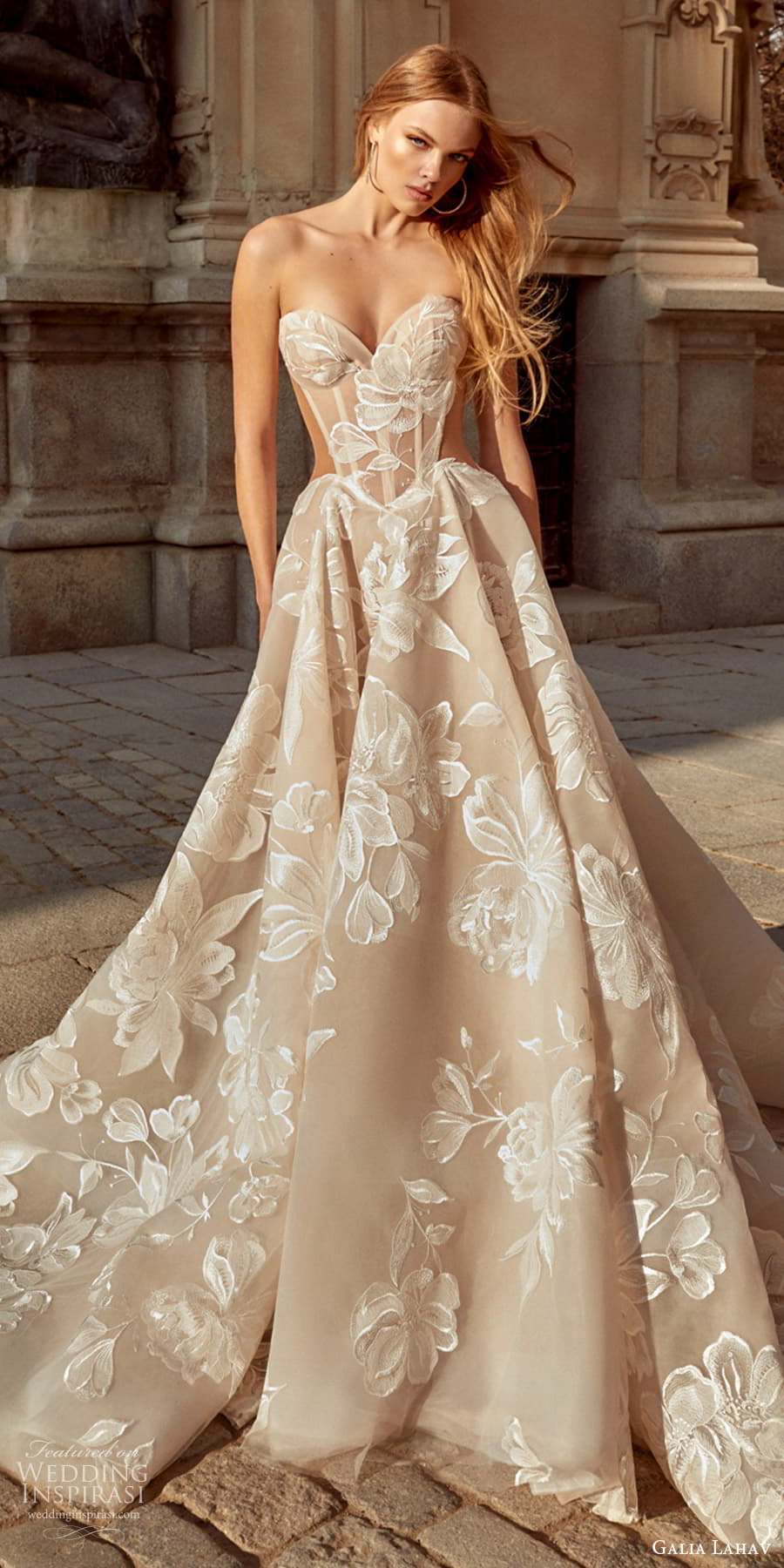 galia lahav spring 2024 couture bridal detached sheer billowy sleeve strapless sweetheart neckline a line ball gown wedding dress chapel train (4) lv
