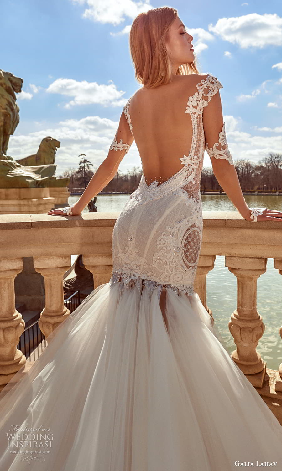 galia lahav spring 2024 couture bridal sheer long sleeve detachable skirt fit flare wedding dress chapel train (3) zbv