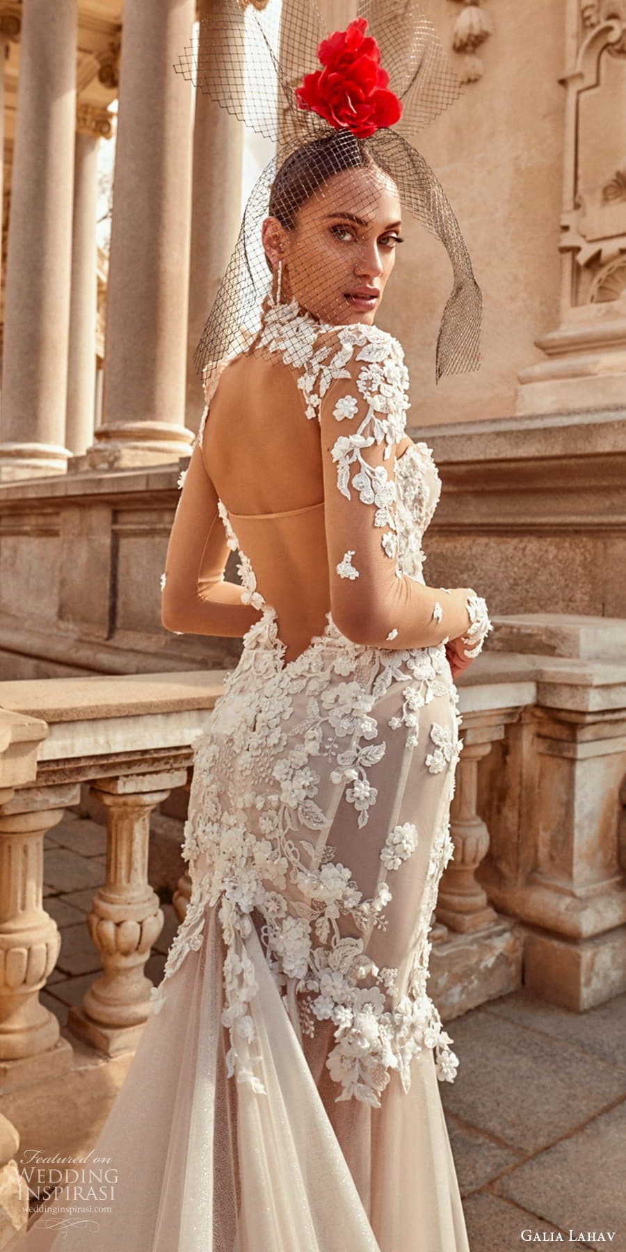 galia lahav spring 2024 couture bridal sheer long sleeve high neckline strapless sweetheart neckline fully embellished sheath wedding dress chapel train keyhole back (1) zbv