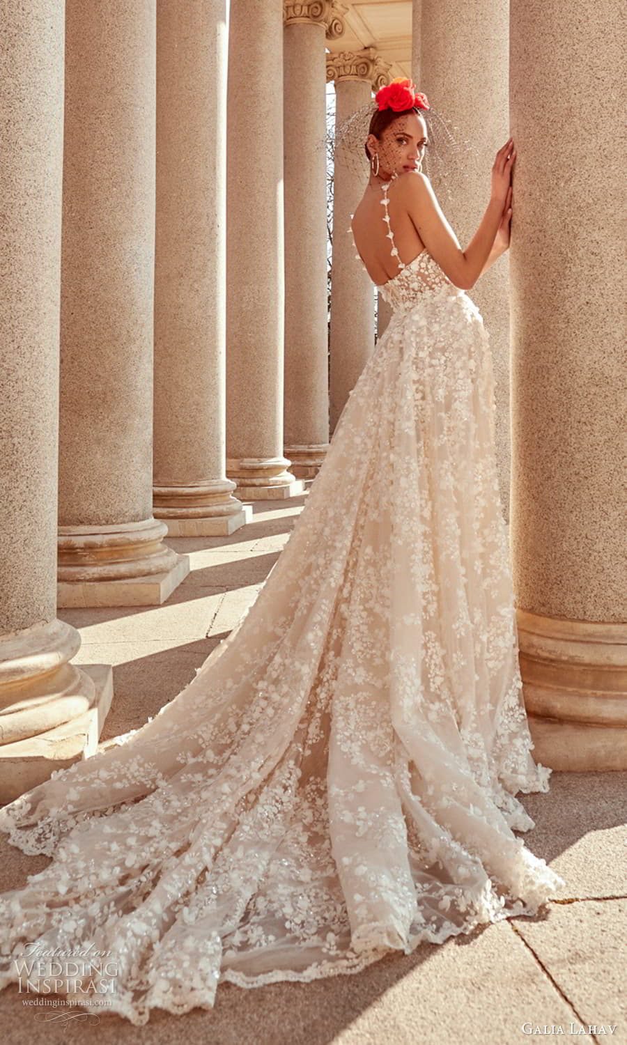 galia lahav spring 2024 couture bridal sleeveless beaded straps square neckline fully embellished sheath wedding dress a line overskirt chapel train (5) bv