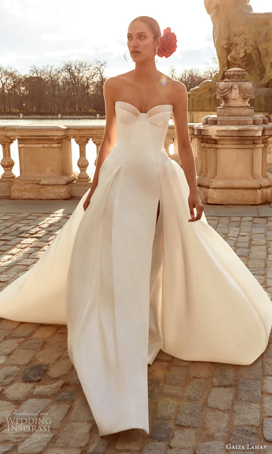 galia lahav spring 2024 couture bridal strapless sweetheart neckline clean minimalist a line ball gown wedding dress chapel train (6) mv