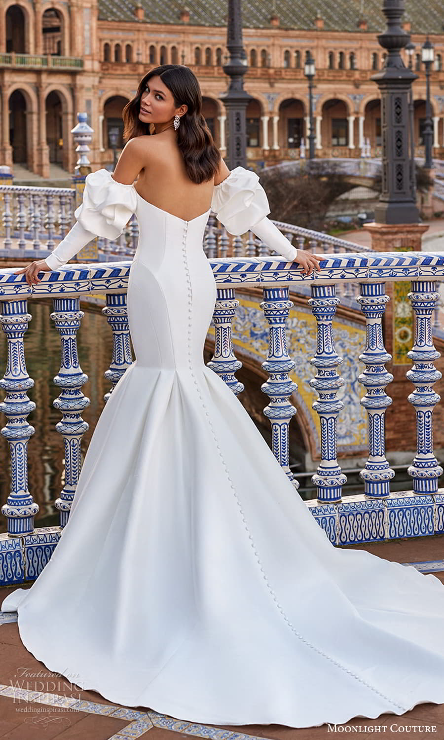 moonlight couture fall 2023 bridal detached puff sleeve strapless sweetheart neckline clean minimalist fit flare mermaid wedding dress chapel train (2) bv moonlight couture fall 2023 bridal detached puff sleeve strapless sweetheart neckline clean minimalist fit flare mermaid wedding dress chapel train (2) bv