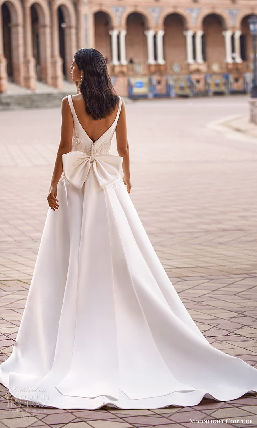 moonlight couture fall 2023 bridal sleeveless strap scoop neckline embellished waist clean skirt a line wedding dress chapel train (5) bv