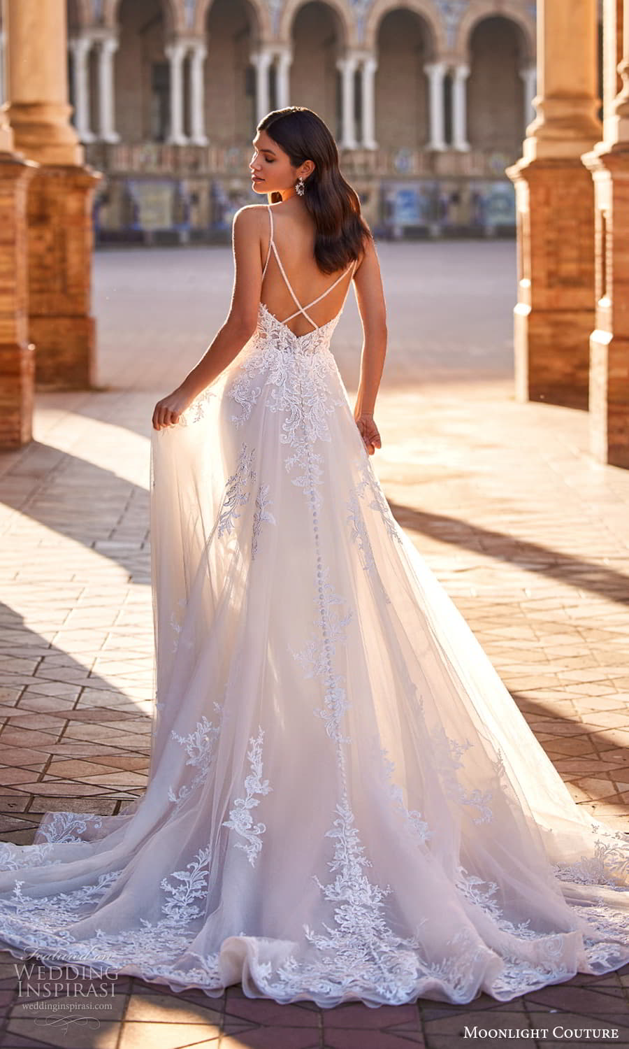 moonlight couture fall 2023 bridal sleevelesss straps sweetheart neckline heavily embellished bodice a line ball gown wedding dress chapel train (7) bv