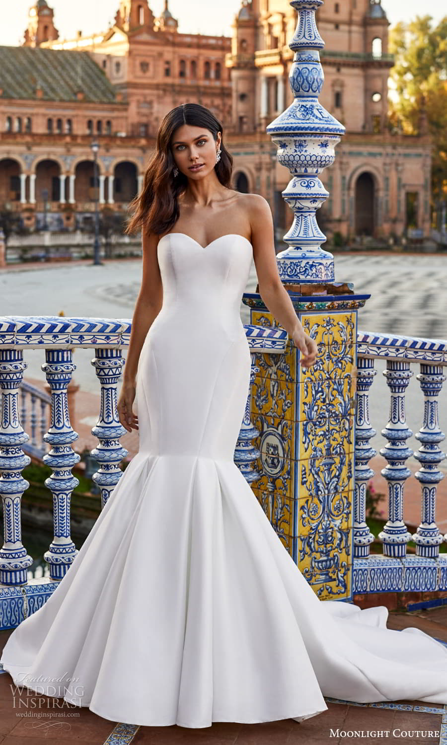 moonlight couture fall 2023 bridal strapless sweetheart neckline clean minimalist fit flare mermaid wedding dress chapel train (2) mv