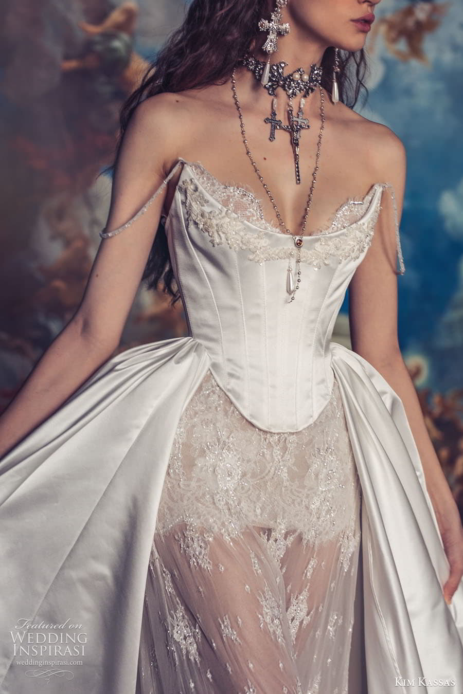 kim kassas spring 2024 bridal strapless sweetheart corset bodice mermaid sheath a line ball gown wedding dress chapel train crown jewels Anastasia 1