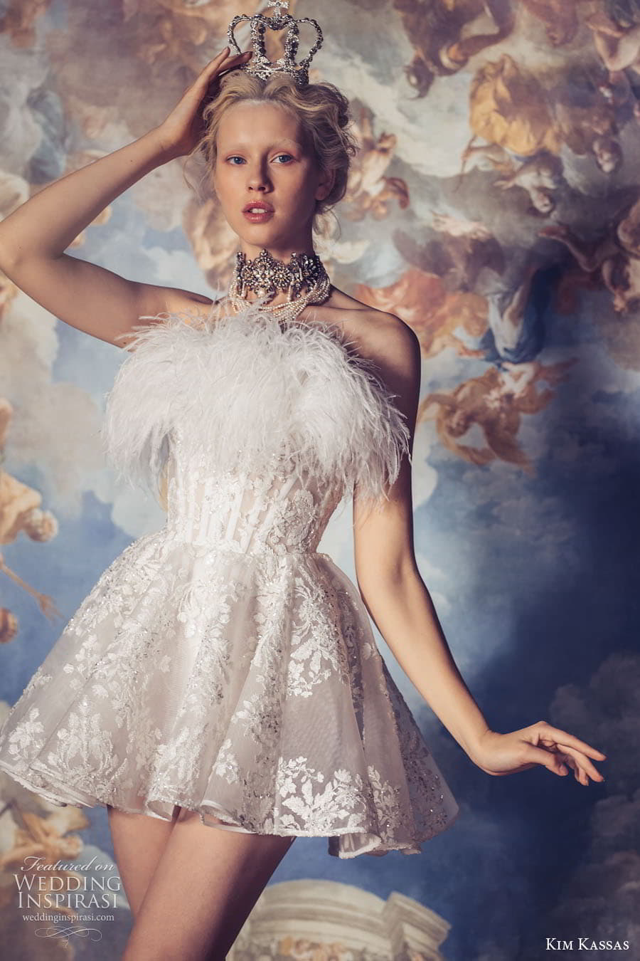 kim kassas spring 2024 bridal strapless sweetheart corset bodice mermaid sheath a line ball gown wedding dress chapel train crown jewels Diana kim kassas spring 2024 bridal strapless sweetheart corset bodice mermaid sheath a line ball gown wedding dress chapel train crown jewels Diana