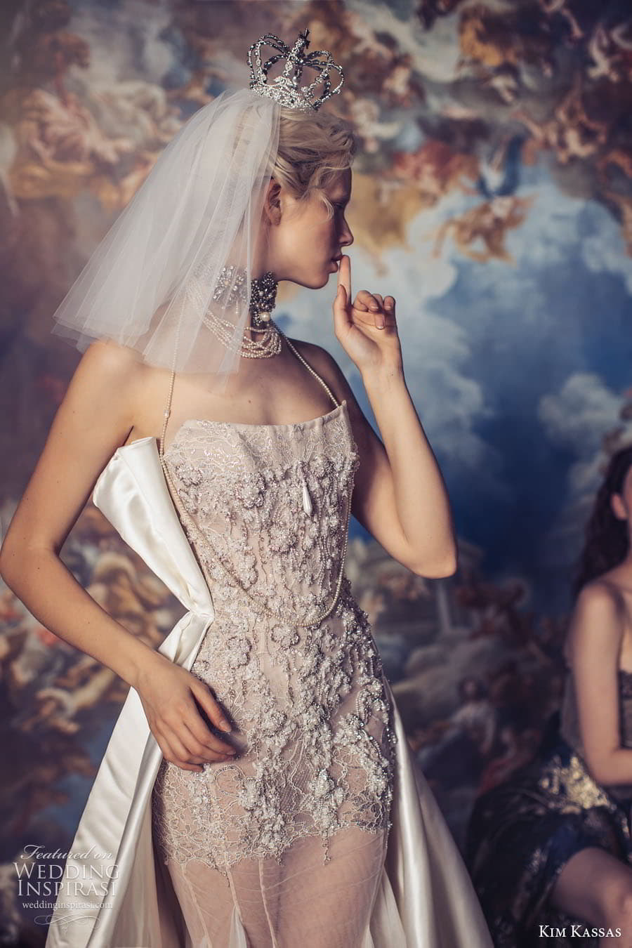 kim kassas spring 2024 bridal strapless sweetheart corset bodice mermaid sheath a line ball gown wedding dress chapel train crown jewels Ingrid 2 kim kassas spring 2024 bridal strapless sweetheart corset bodice mermaid sheath a line ball gown wedding dress chapel train crown jewels Ingrid 2
