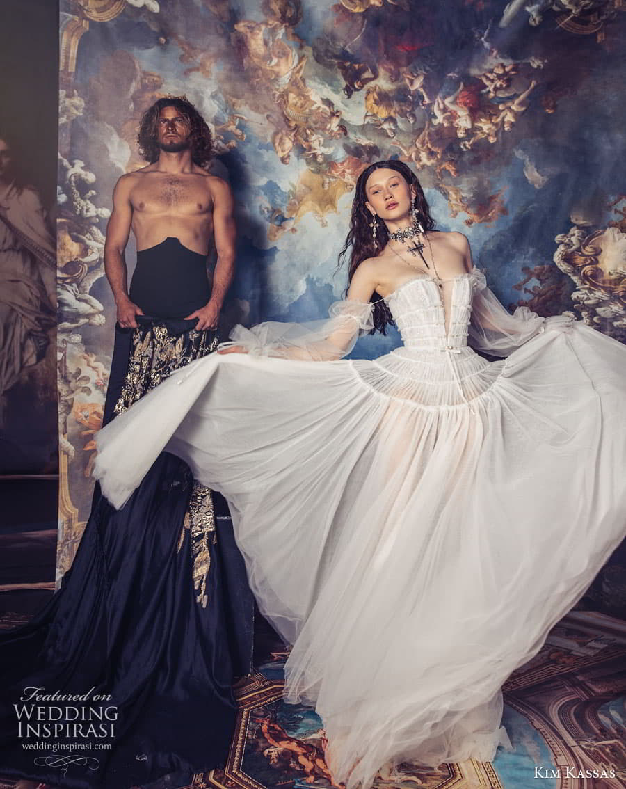 kim kassas spring 2024 bridal strapless sweetheart corset bodice mermaid sheath a line ball gown wedding dress chapel train crown jewels Margo 1 kim kassas spring 2024 bridal strapless sweetheart corset bodice mermaid sheath a line ball gown wedding dress chapel train crown jewels Margo 1