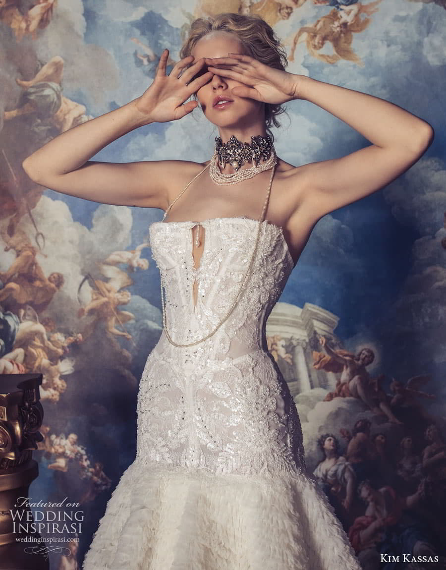 kim kassas spring 2024 bridal strapless sweetheart corset bodice mermaid sheath a line ball gown wedding dress chapel train crown jewels Maria 3 kim kassas spring 2024 bridal strapless sweetheart corset bodice mermaid sheath a line ball gown wedding dress chapel train crown jewels Maria 3