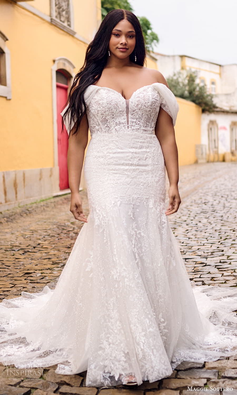 maggie sottero fall 2023 bridal detachable swag sleeve off shoulder strap strapless sweetheart neckline fully embellished fit flare lace mermaid plus size wedding dress chapel train (14) mv maggie sottero fall 2023 bridal detachable swag sleeve off shoulder strap strapless sweetheart neckline fully embellished fit flare lace mermaid plus size wedding dress chapel train (14) mv