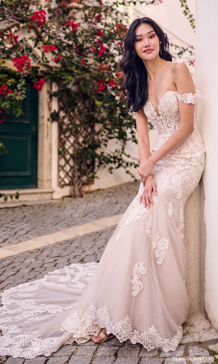maggie sottero fall 2023 bridal detachable swag sleeve off shoulder strap strapless sweetheart neckline fully embellished fit flare lace mermaid wedding dress chapel train (16) mv maggie sottero fall 2023 bridal detachable swag sleeve off shoulder strap strapless sweetheart neckline fully embellished fit flare lace mermaid wedding dress chapel train (16) mv