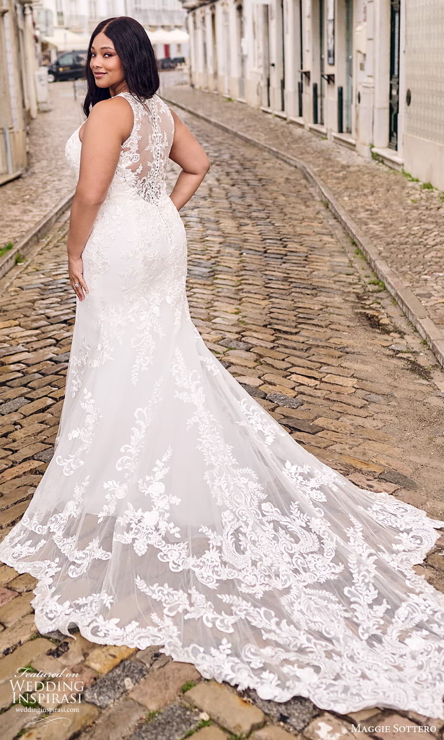 maggie sottero fall 2023 bridal sleeveless jewel halter neckline fully embellished lace fit flare mermaid plus size wedding dress chapel train (2) bv maggie sottero fall 2023 bridal sleeveless jewel halter neckline fully embellished lace fit flare mermaid plus size wedding dress chapel train (2) bv