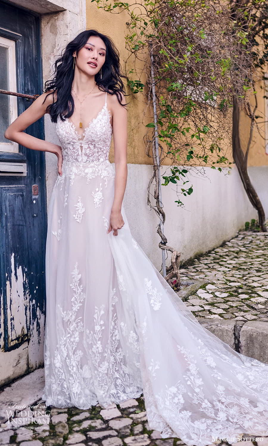 maggie sottero fall 2023 bridal sleeveless strap v sweetheart neckline embellished bodice lace a line wedding dress chapel train (20) mv maggie sottero fall 2023 bridal sleeveless strap v sweetheart neckline embellished bodice lace a line wedding dress chapel train (20) mv