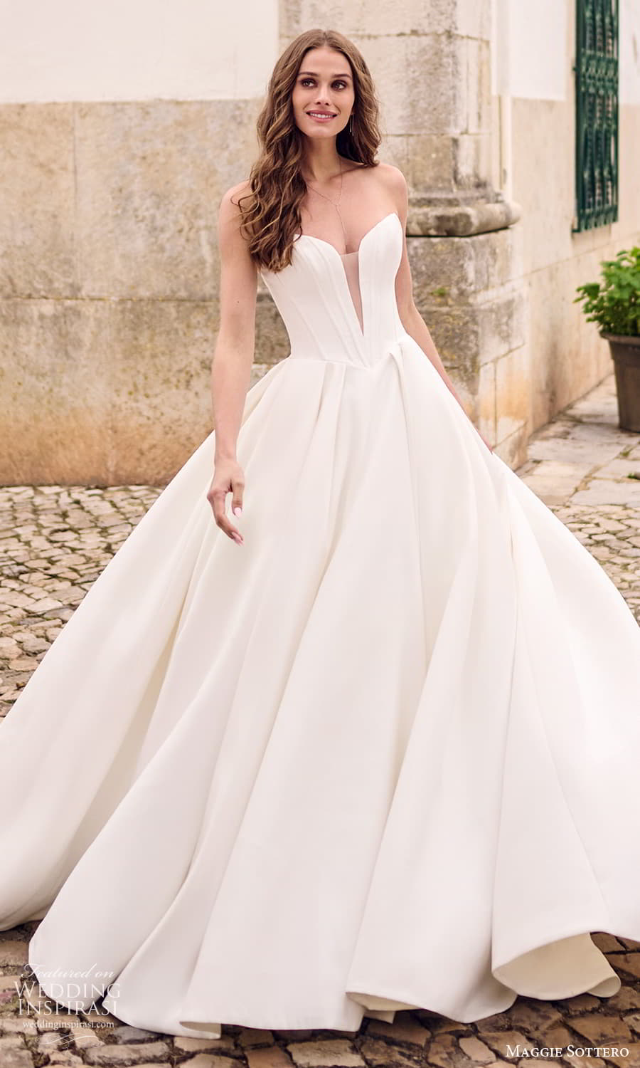 maggie sottero fall 2023 bridal strapless sweetheart neckline clean minimalist a line ball gown wedding dress chapel train (9) mv maggie sottero fall 2023 bridal strapless sweetheart neckline clean minimalist a line ball gown wedding dress chapel train (9) mv