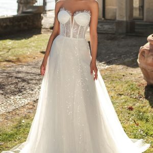victoria soprano 2024 bridal strapless sweetheart neckline corset bodice embellished a line ball gown wedding dress chapel train (13) mv