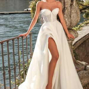 victoria soprano 2024 bridal strapless sweetheart neckline embellished bodice a line ball gown wedding dress chapel train slit skirt (9) mv