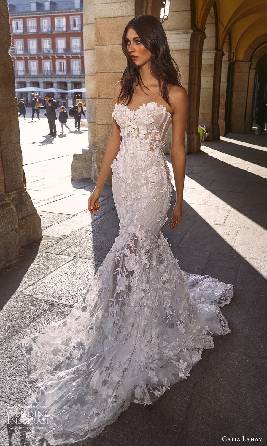 galia lahav spring 2024 gala bridal strapless sweetheart neckline embellished sheath wedding dress chapel train (1) mv