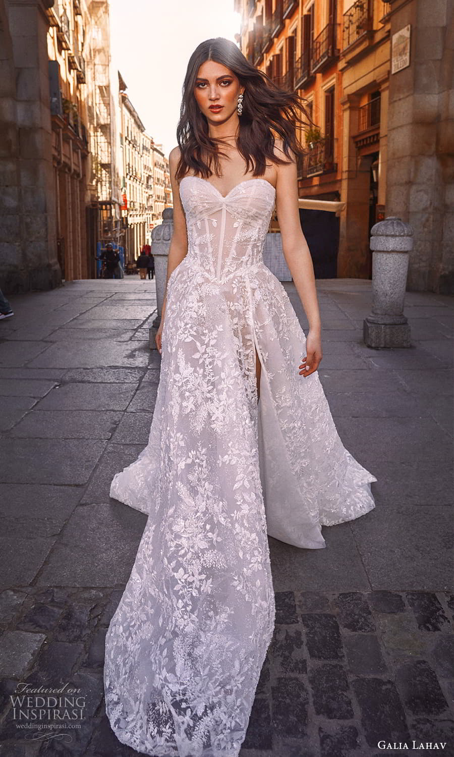galia lahav spring 2024 gala bridal strapless sweetheart neckline fully embellished lace wedding dress a line wedding dress chapel train slit skirt (5) mv