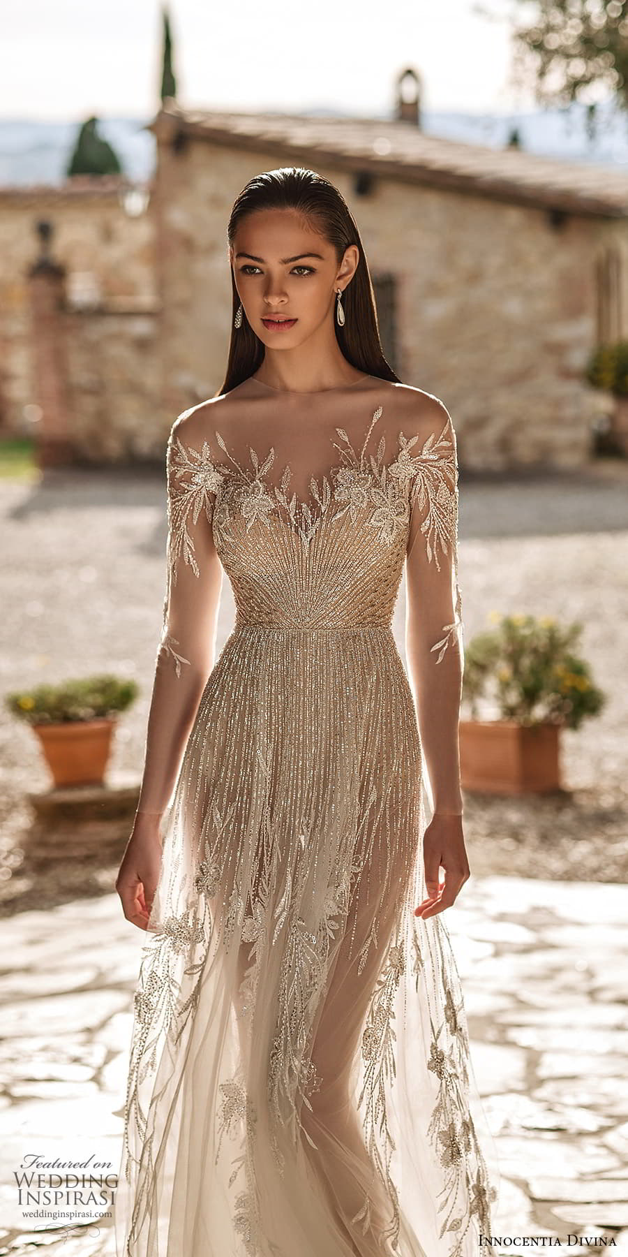 innocentia divina 2024 bridal sheer long sleeve illusion jewel neck semi sweetheart neckline fully embellished a line wedding dress sheer skirt chapel train (3) lv innocentia divina 2024 bridal sheer long sleeve illusion jewel neck semi sweetheart neckline fully embellished a line wedding dress sheer skirt chapel train (3) lv
