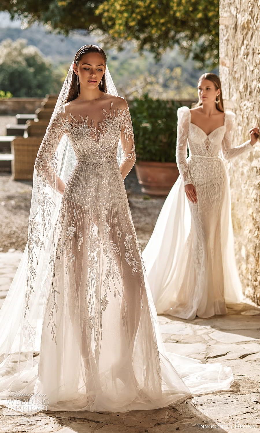 innocentia divina 2024 bridal sheer long sleeve illusion jewel neck semi sweetheart neckline fully embellished a line wedding dress sheer skirt chapel train (3) mv innocentia divina 2024 bridal sheer long sleeve illusion jewel neck semi sweetheart neckline fully embellished a line wedding dress sheer skirt chapel train (3) mv