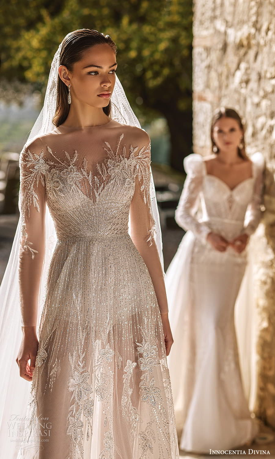innocentia divina 2024 bridal sheer long sleeve illusion jewel neck semi sweetheart neckline fully embellished a line wedding dress sheer skirt chapel train (3) zv innocentia divina 2024 bridal sheer long sleeve illusion jewel neck semi sweetheart neckline fully embellished a line wedding dress sheer skirt chapel train (3) zv
