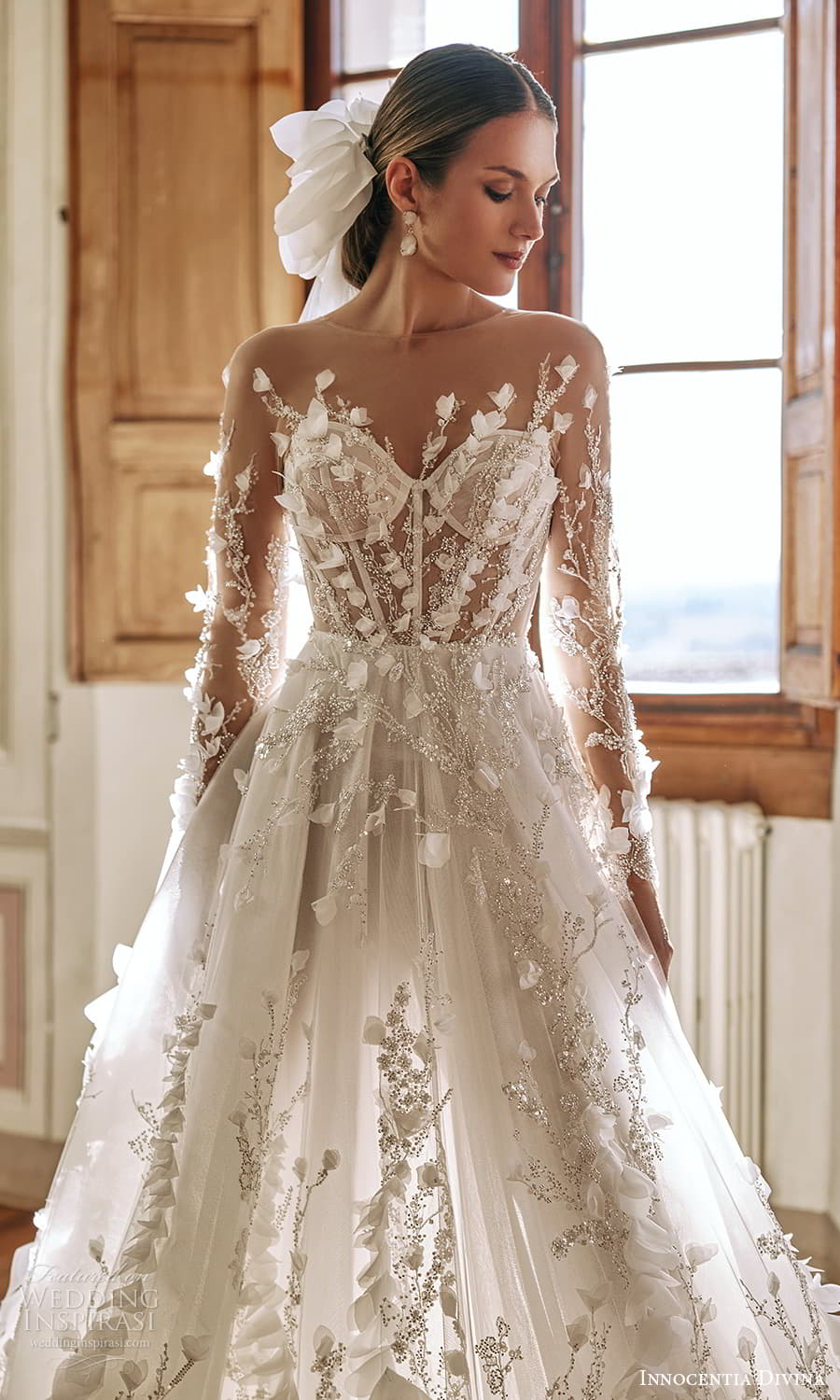 innocentia divina 2024 bridal sheer long sleeve illusion jewel neck sweetheart neckline fully embellished a line ball gown wedding dress sheer skirt chapel train (5) zv innocentia divina 2024 bridal sheer long sleeve illusion jewel neck sweetheart neckline fully embellished a line ball gown wedding dress sheer skirt chapel train (5) zv