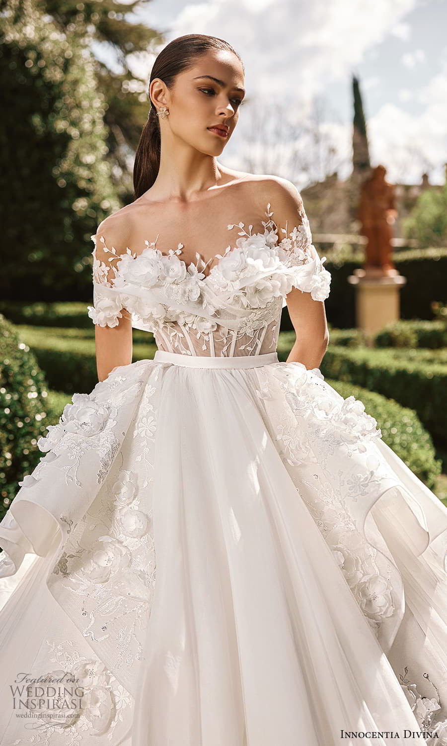 innocentia divina 2024 bridal short ruffle sleeve crumbcatcher sweetheart neckline embellished corset bodice peplum skirt a line ball gown wedding dress chapel train (7) zv