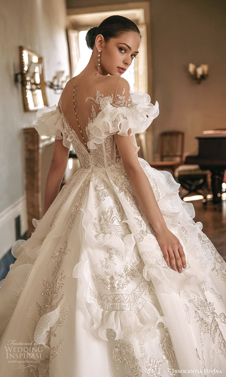 innocentia divina 2024 bridal short ruffle sleeve sheer jewel neck crumbcatcher neckline fully embellished a line ball gown wedding dress chapel train (2) zbv innocentia divina 2024 bridal short ruffle sleeve sheer jewel neck crumbcatcher neckline fully embellished a line ball gown wedding dress chapel train (2) zbv
