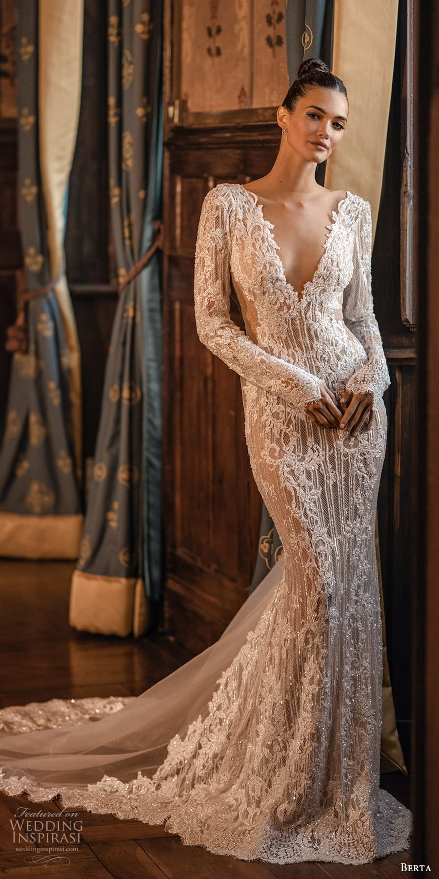 berta spring 2024 bridal long sleeve plunging v neckline fully embellished sheath mermaid wedding dress chapel train (8) mv berta spring 2024 bridal long sleeve plunging v neckline fully embellished sheath mermaid wedding dress chapel train (8) mv