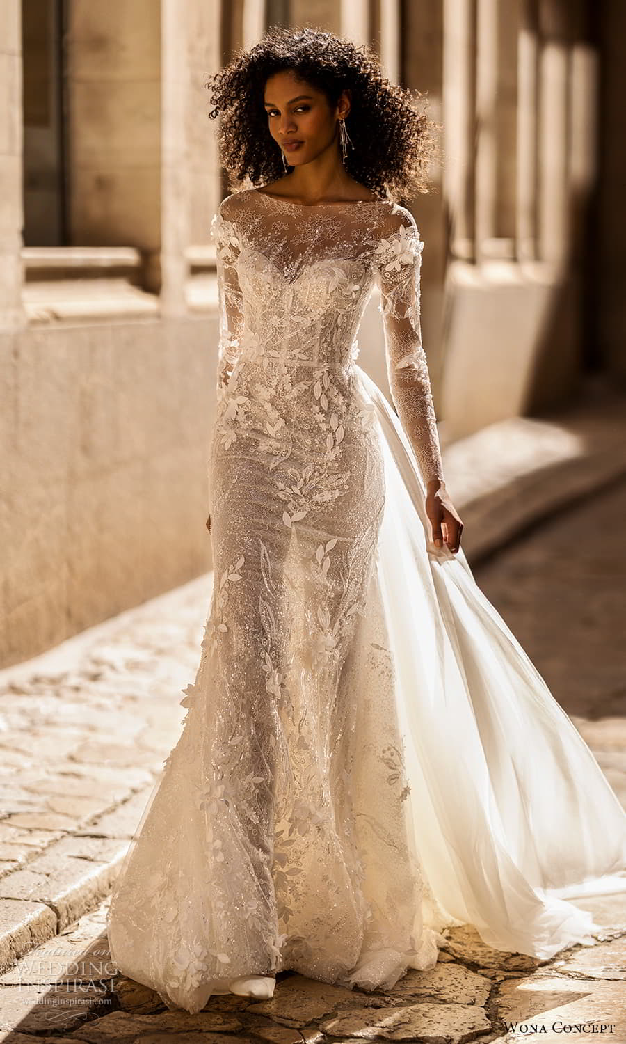 wona concept 2024 bridal sheer long sleeve bateau neckline fully embellished fit flare a line wedding dress chapel train (7) mv