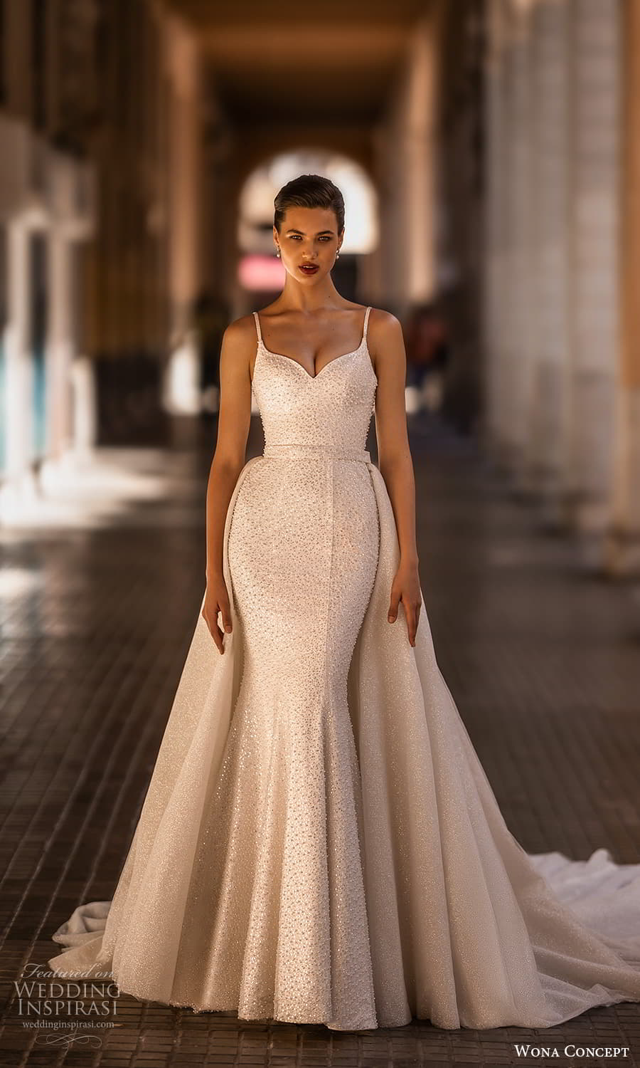 wona concept 2024 bridal sleeveless strap sweetheart neckline fully embellished sheath wedding dress a line overskirt chapel train (11) mv