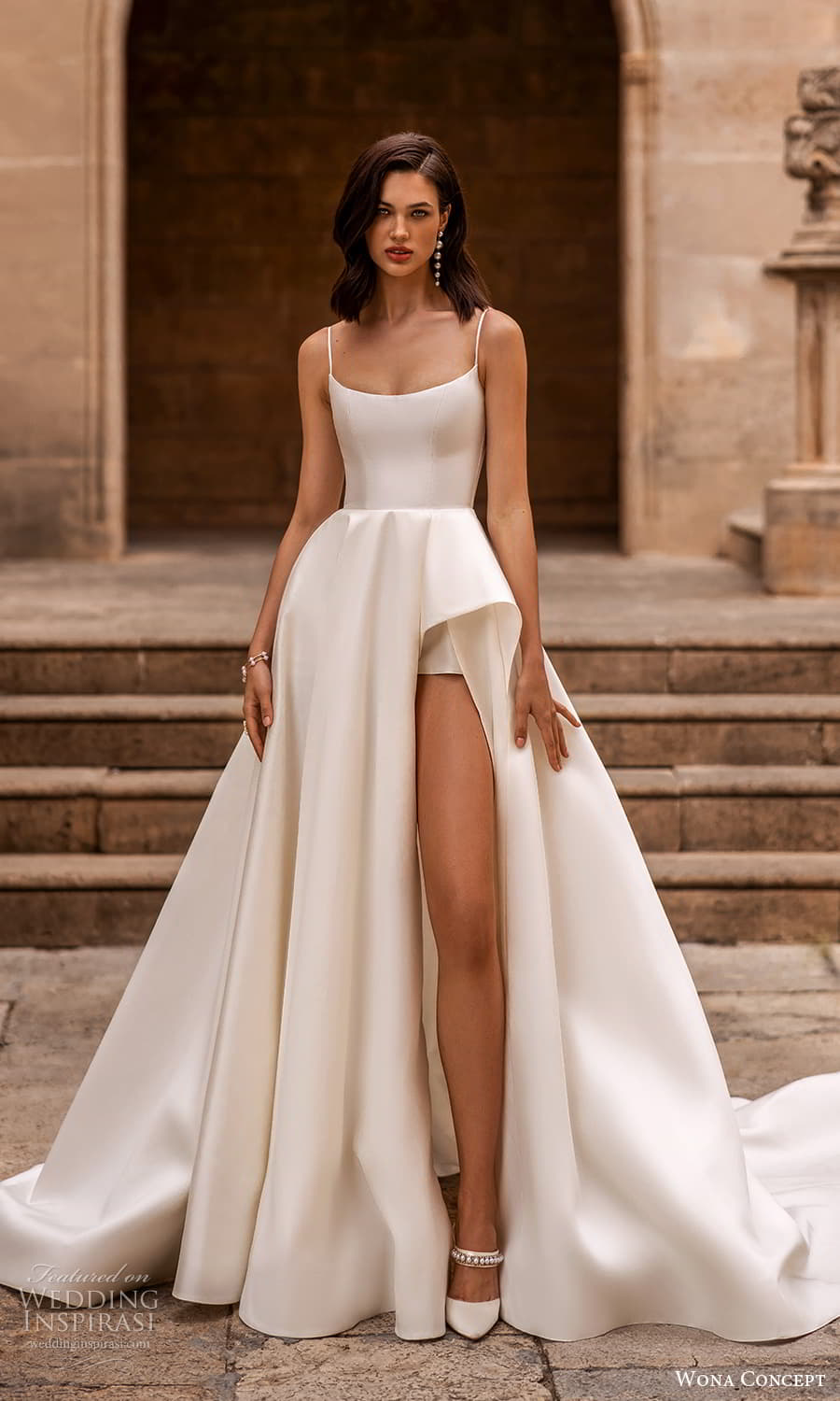 wona concept 2024 bridal sleevess thin strap scoop neckline clean minimalist a line wedding dress chapel train slit skirt (21) mv