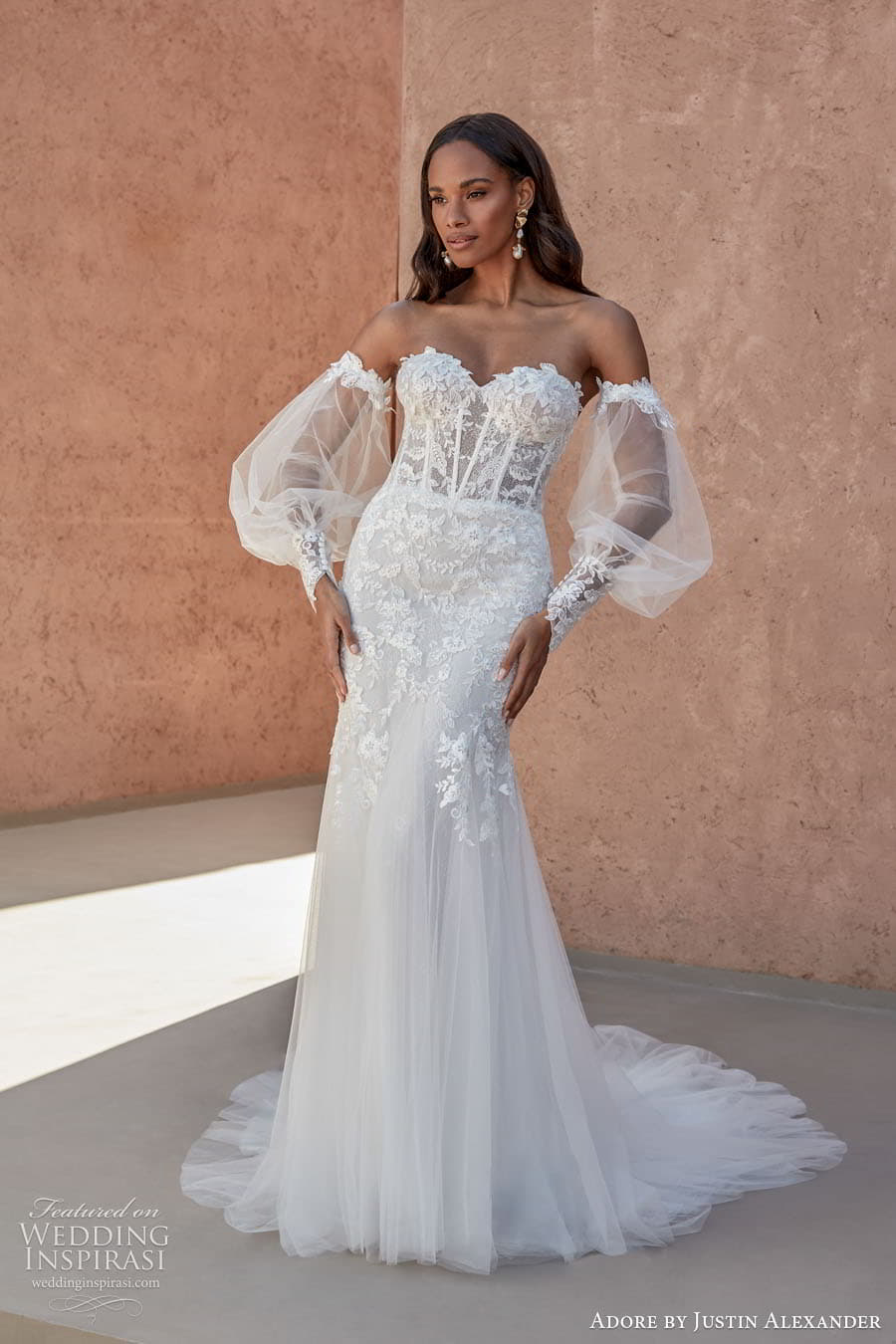 justin alexander adore spring 2024 bridal straps sleeves sleeveless sweetheart neckline a line ball gown wedding dress chapel train amberly
