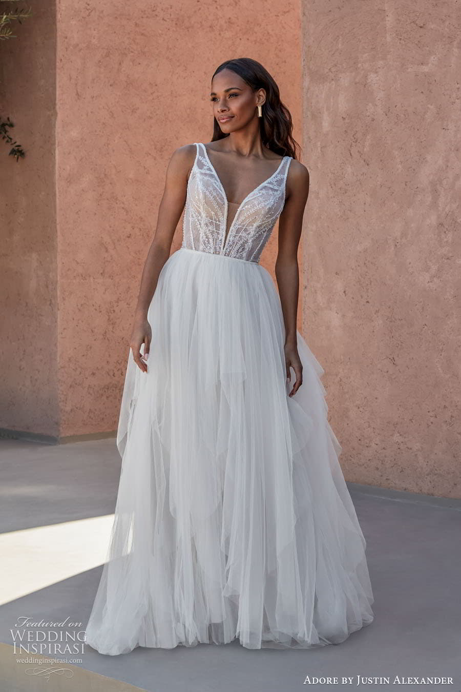 justin alexander adore spring 2024 bridal straps sleeves sleeveless sweetheart neckline a line ball gown wedding dress chapel train cyrene