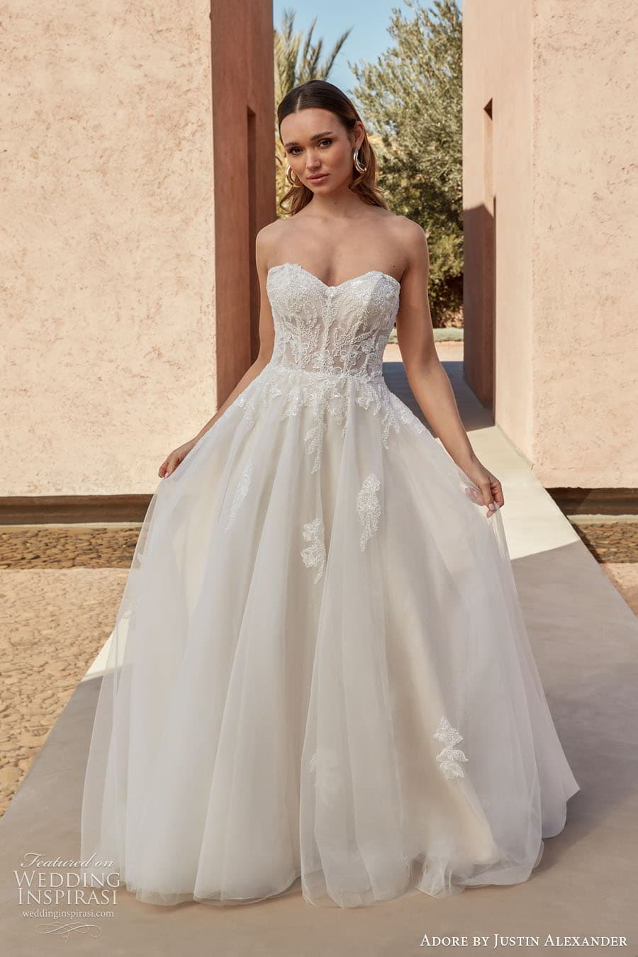 justin alexander adore spring 2024 bridal straps sleeves sleeveless sweetheart neckline a line ball gown wedding dress chapel train d sanika