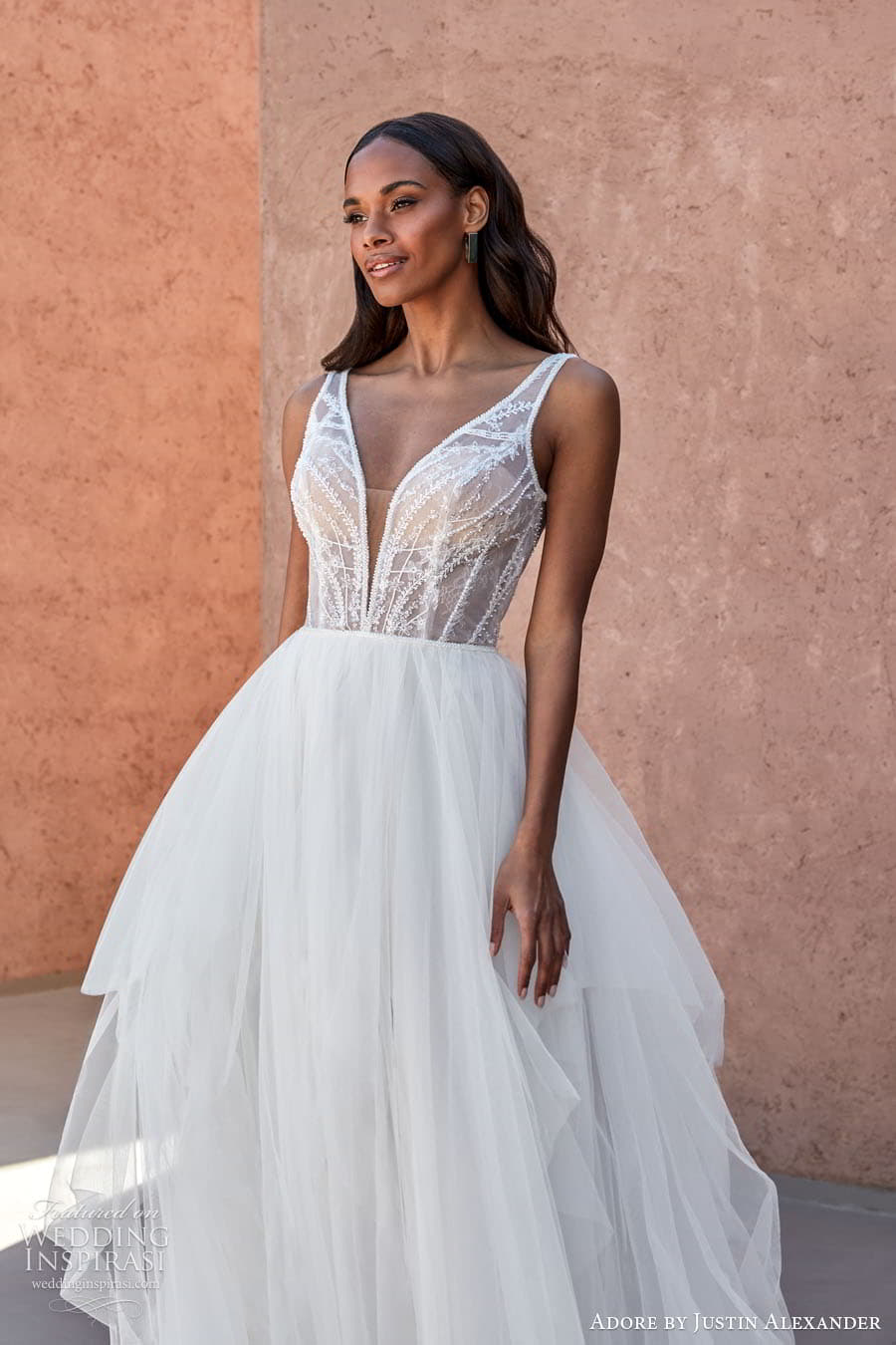 justin alexander adore spring 2024 bridal straps sleeves sleeveless sweetheart neckline a line ball gown wedding dress chapel train fc cyrene