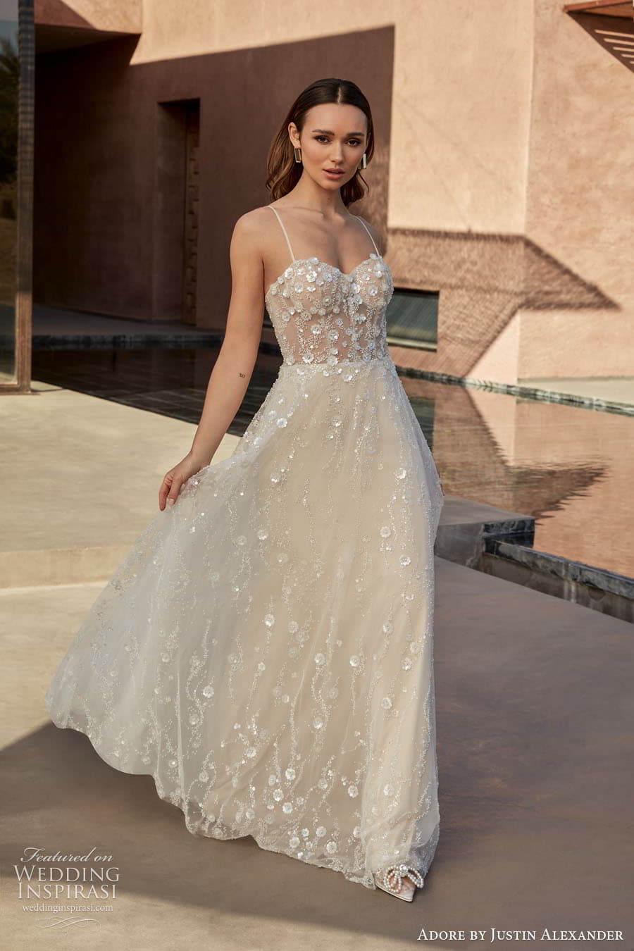 justin alexander adore spring 2024 bridal straps sleeves sleeveless sweetheart neckline a line ball gown wedding dress chapel train lnd mattie