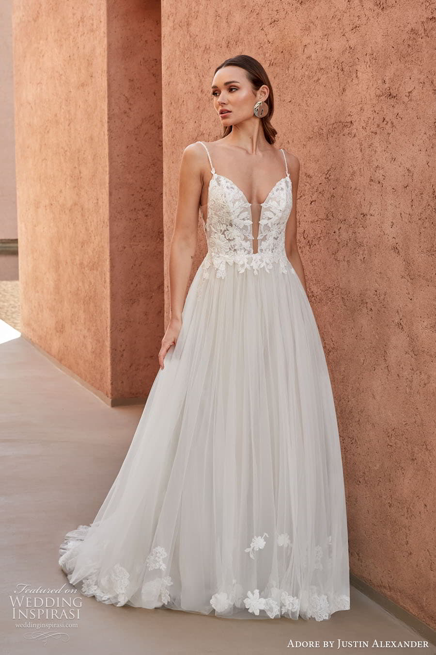 justin alexander adore spring 2024 bridal straps sleeves sleeveless sweetheart neckline a line ball gown wedding dress chapel train matilda