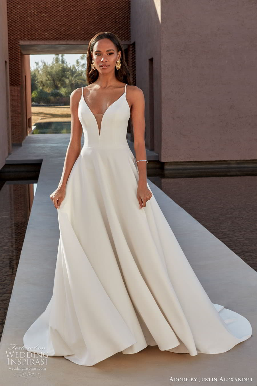 justin alexander adore spring 2024 bridal straps sleeves sleeveless sweetheart neckline a line ball gown wedding dress chapel train merrick