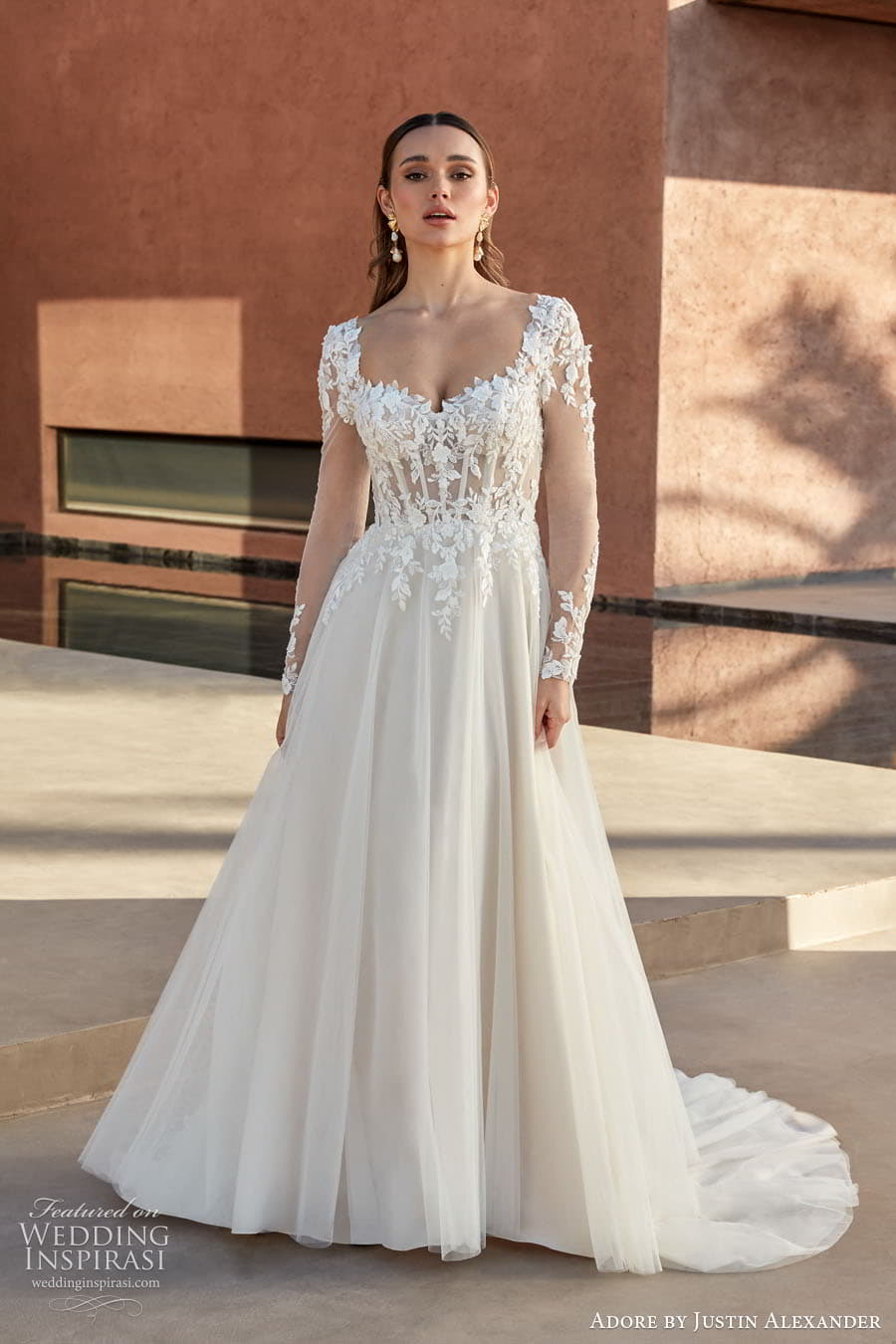 justin alexander adore spring 2024 bridal straps sleeves sleeveless sweetheart neckline a line ball gown wedding dress chapel train valiant