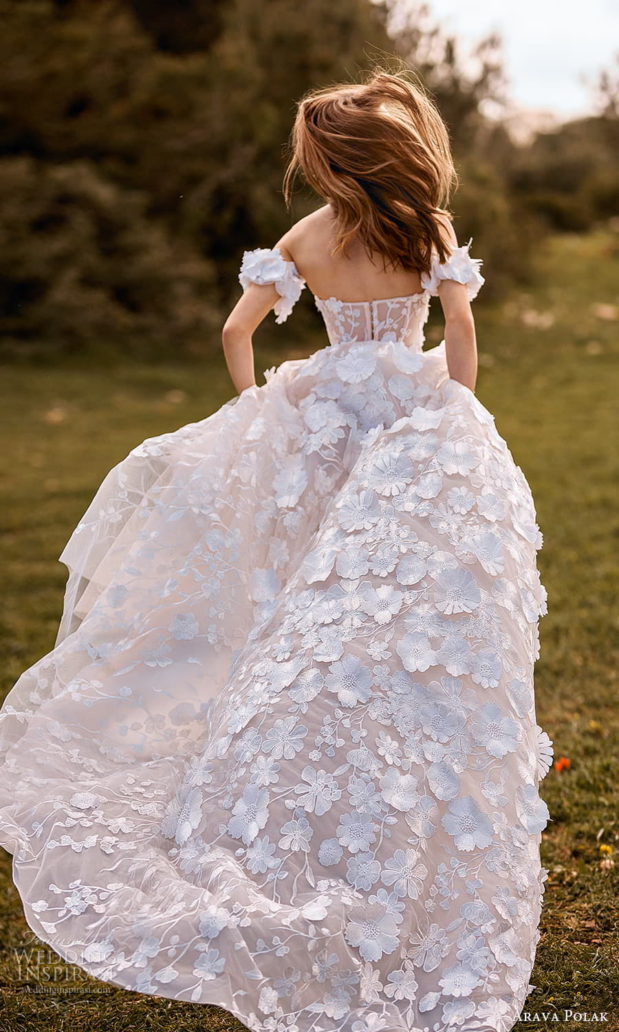 arava polak spring 2024 bridal detached puff sleeve semi sweetheart neckline fully embellished a line ball gown wedding dress chapel train (6) bv 