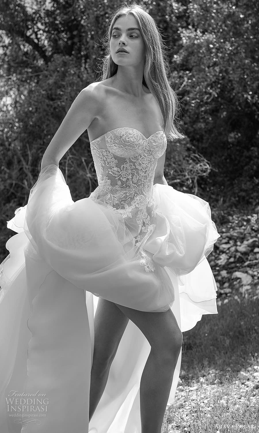 arava polak spring 2024 bridal sheer off shoulder short sleeve shrug strapless sweeteheart neckline embellished bodice a line wedding dress chapel train slit skirt (9) sv arava polak spring 2024 bridal sheer off shoulder short sleeve shrug strapless sweeteheart neckline embellished bodice a line wedding dress chapel train slit skirt (9) sv
