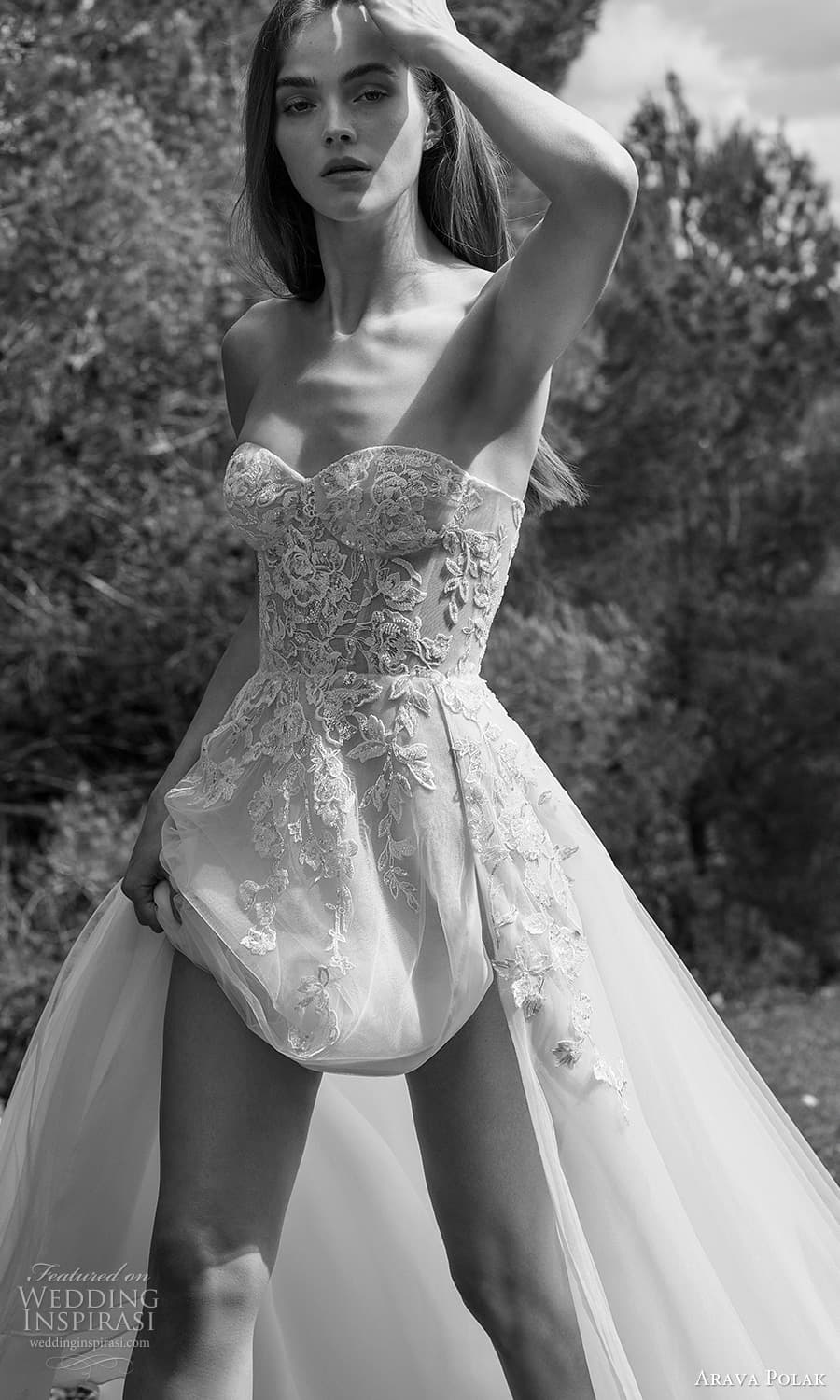 arava polak spring 2024 bridal sheer off shoulder short sleeve shrug strapless sweeteheart neckline embellished bodice a line wedding dress chapel train slit skirt (9) zv arava polak spring 2024 bridal sheer off shoulder short sleeve shrug strapless sweeteheart neckline embellished bodice a line wedding dress chapel train slit skirt (9) zv