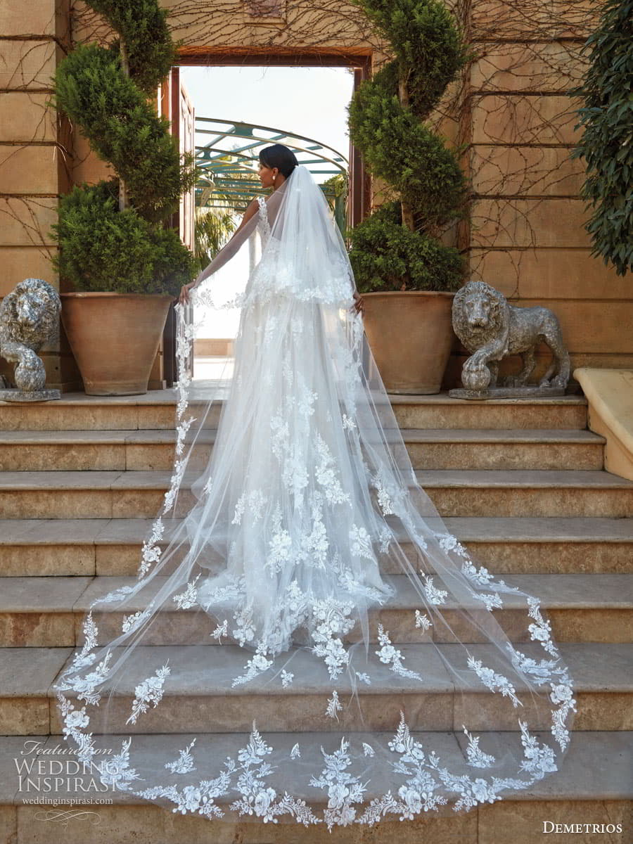demetrios 2024 bridal sleeveless v neckline embellished bodice a line ball gown wedding dress chapel train veil (23) bv